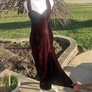 90’s Rampage whimsigoth crushed velvet Dress Maxi Halter thigh Slit Y2K size 5